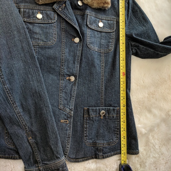 JONES New York Signature Denim Jacket Blazer Detachable Faux Fur Collar Size SM - Picture 8 of 8